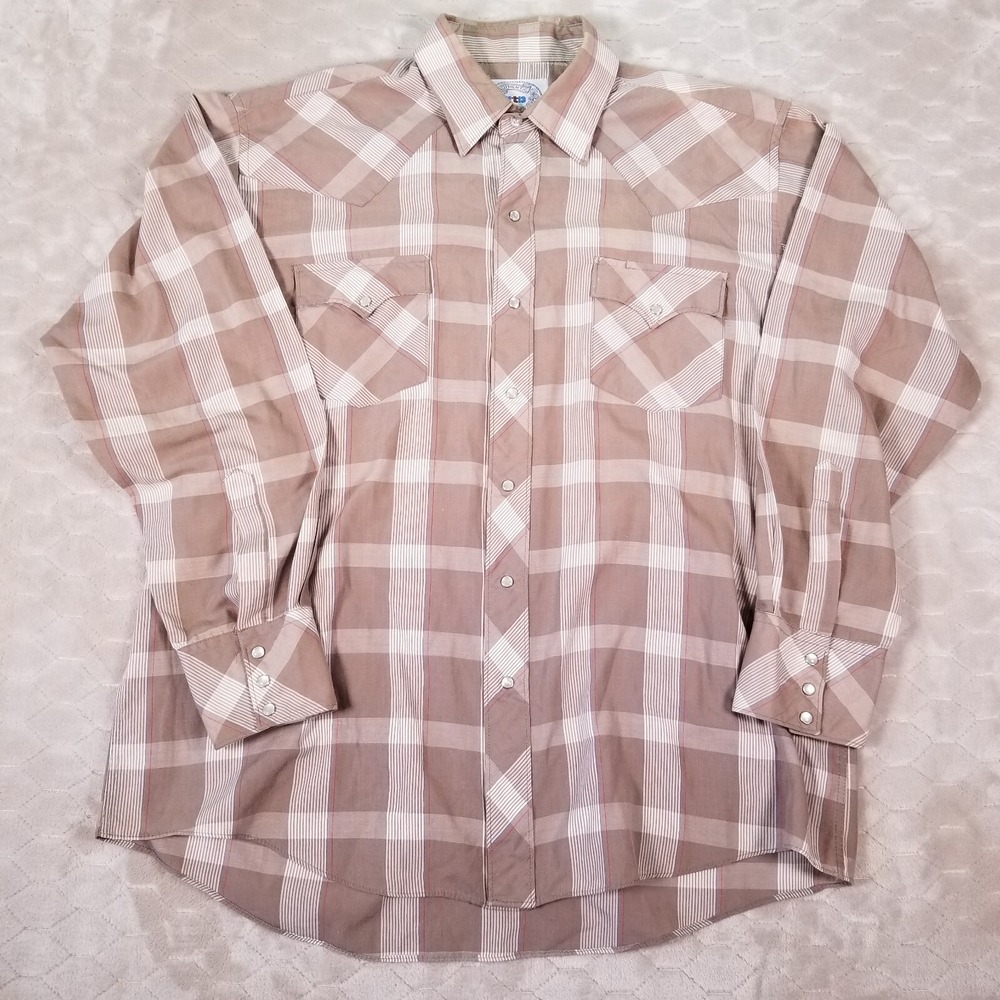 Vintage ATB Authentic Western Wear Pearl Snap Shirt Mens 17-34/35 Plaid Multi‎